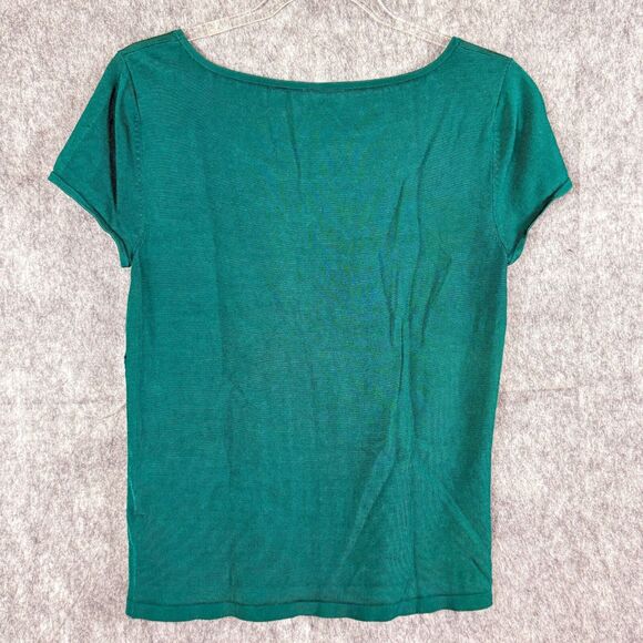 Ann Taylor Knit Blouse Jewel Tone Womens M Scoopneck Normcore Teal Babydoll S/S - Picture 3 of 9